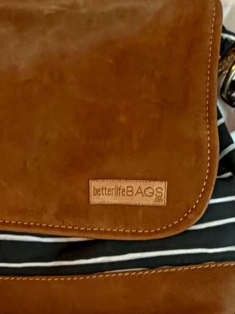 Better life Bags Brown Leather Black l/white Stripe Crossbody messenger tote